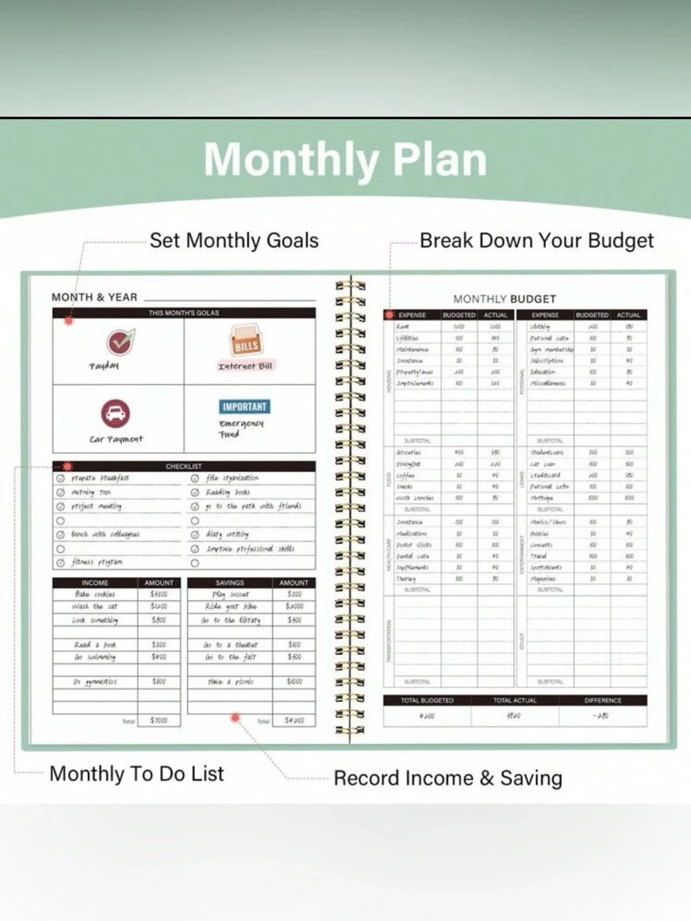 A5 Monthly Budget Planner Notebook | 14-Month Financial Budget Ledger | Mint